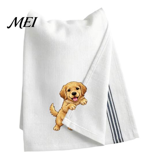 Dog Embroidered Towels Cute Puppy Tea Towel, Corgi Dachshund Kitchen Dish Absorbent Accessories for Owners Quick Dry Hand Towel Lovers Bathroom