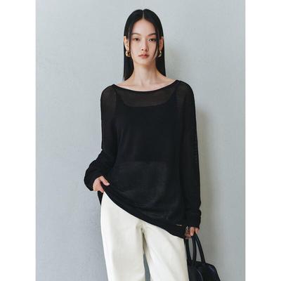 PEACEBIRD Women's Hollow Out Acetate Knit Top