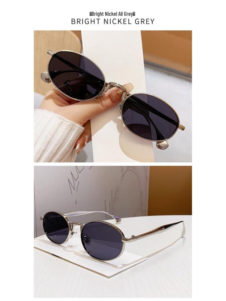 Retro Fashion Metal Oval Frame Sunglasses - Unisex European & American Street Style