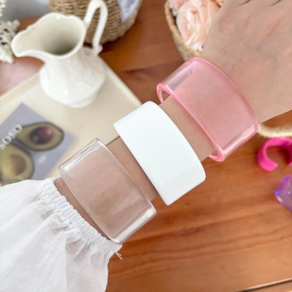 Simple Color Half Cuff Bracelet Transparent Open Mouth Bangle Popular Elegant Wristband for Girls