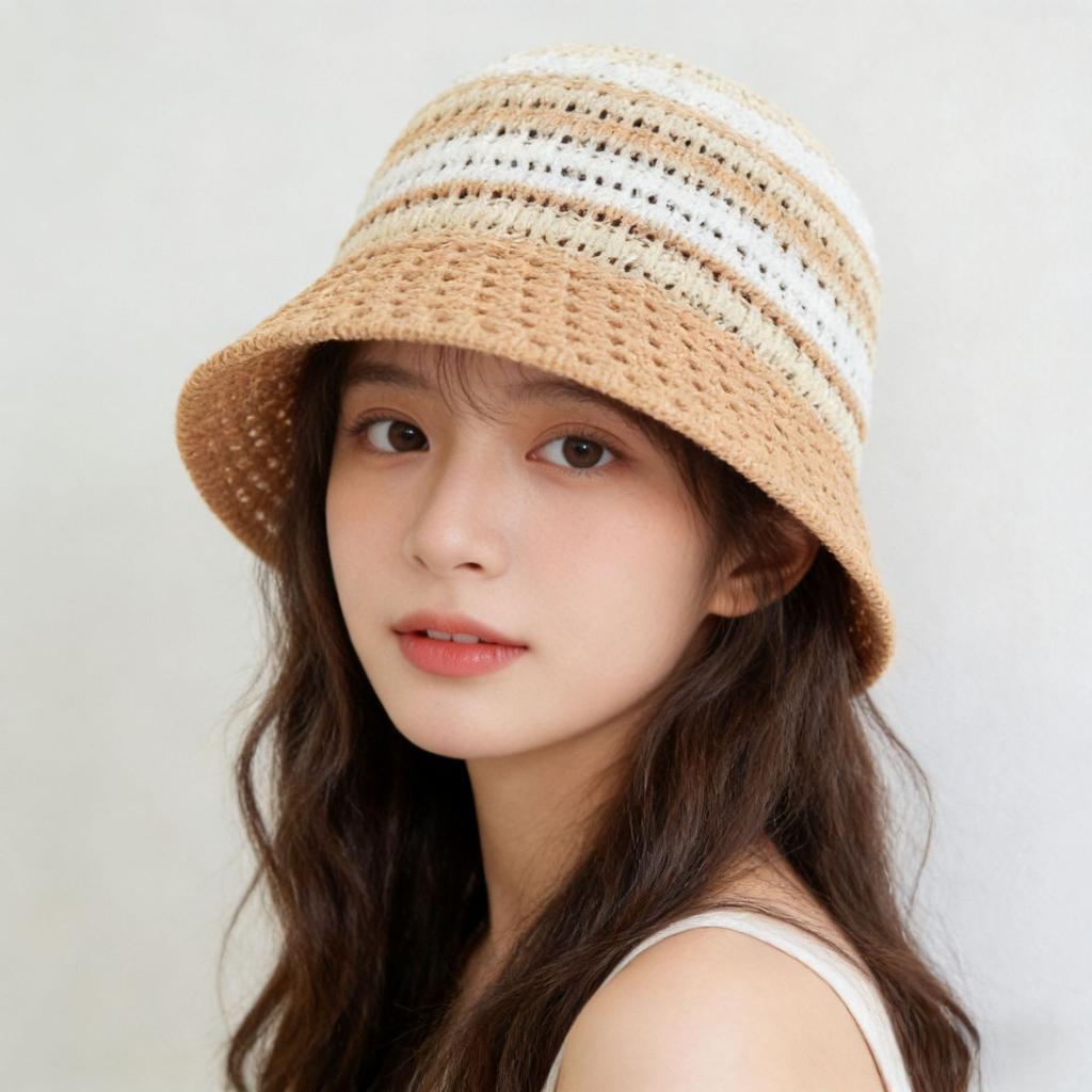 New bucket hat women's summer sunshade sunscreen straw woven basin hat versatile face small wide brim woven hat