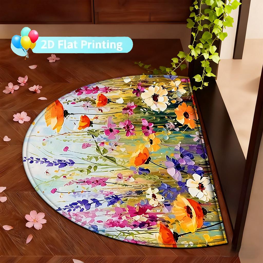 1Pcs Vibrant Spring Flower Semi Circle Welcome Doormat Non-Slip for Outdoor Patio Porch Kitchen Bathroom Entryway Floor Mat