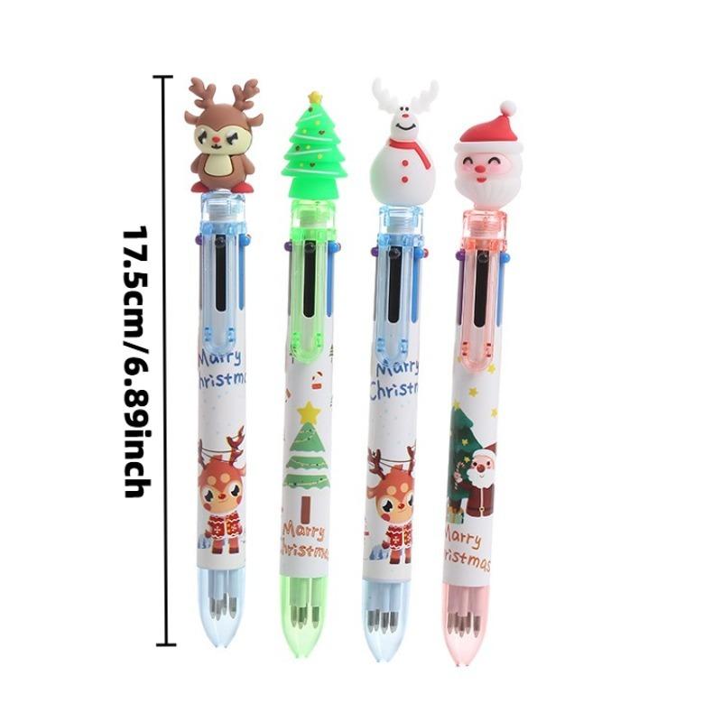 15Pcs Santa Claus Topper Multi Color Retractable Ballpoint Pen, Back to School Season Student Stationery with Christmas themed, Multi refill Design Wr