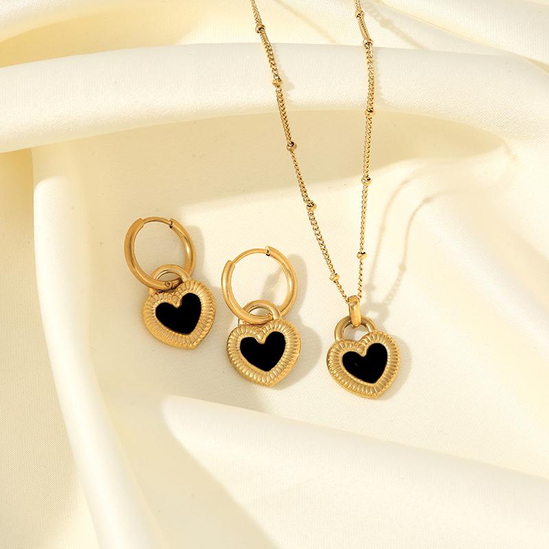 316L Stainless Steel Heart Flower Pearl Necklace Earrings Set For Women Fashion Jewelry Set Waterproof Bijoux Femme