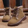 Women's Wide Width Front Lace-Up Martin Boots - Winter Warm Fleece Lined Ankle Boots, Fashion Casual Boots for Fall