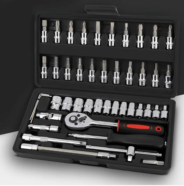 46 Piece/Set of Car Repair Tool Kit 1/4-Inch Socket Set Car Repair Tool Ratchet Torque Wrench Combo Auto Repairing Tool Set