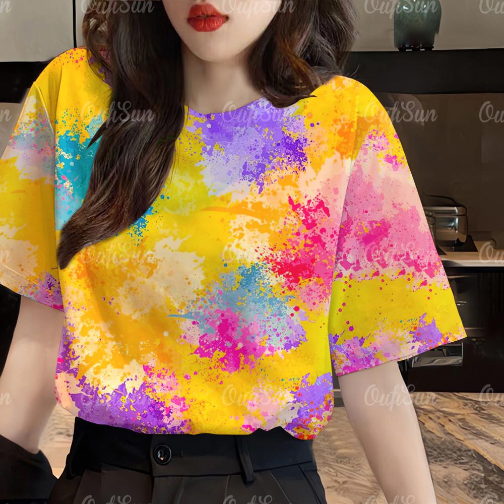 Women s Tie-Dye Round-Neck T-Shirt – Casual Summer Top XS