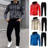 2Pcs/Set Men Sports Suit Drawstring Hooded Long Sleeve Tops Elastic Waist Trousers Set Fitness Outfit Exercise Casual Wear