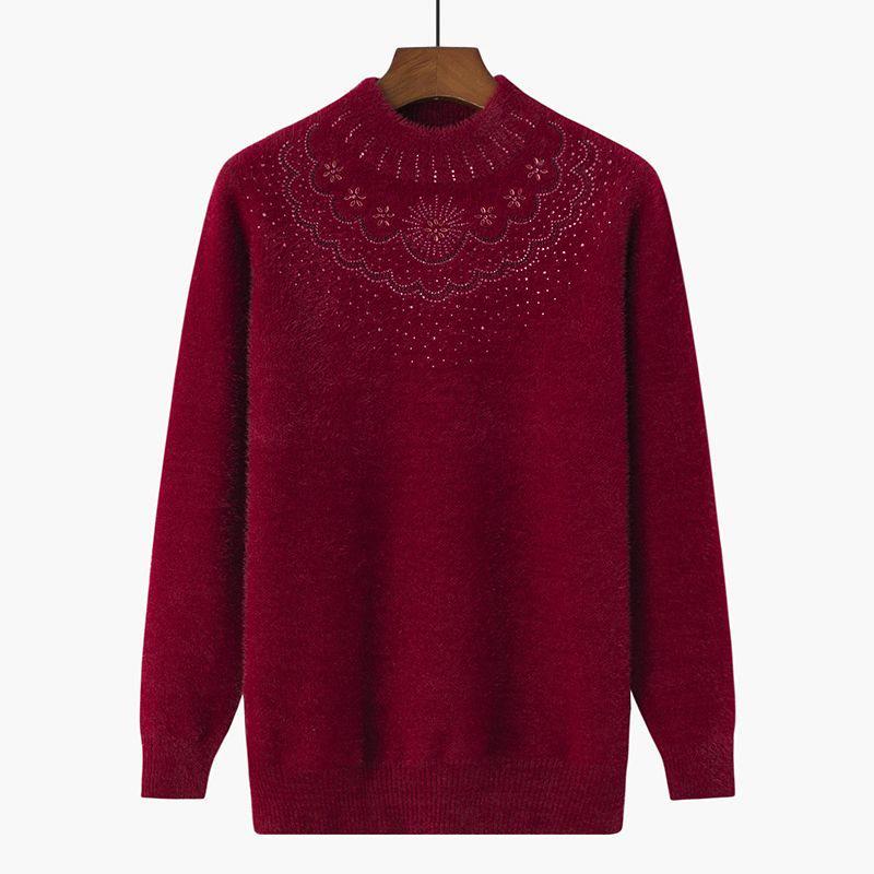 Fashionable Fleece-Lined Grandma's Knit Sweater: Half-High Collar, Imitation Mink Hair, Plus Size