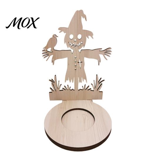 Halloween Candle Holder Wooden Holder, Silhouette Ghost/Bat/Scarecrow/Bat Natural Wood Tealight Stand for Home Table Fireplace Decor Fall Festival