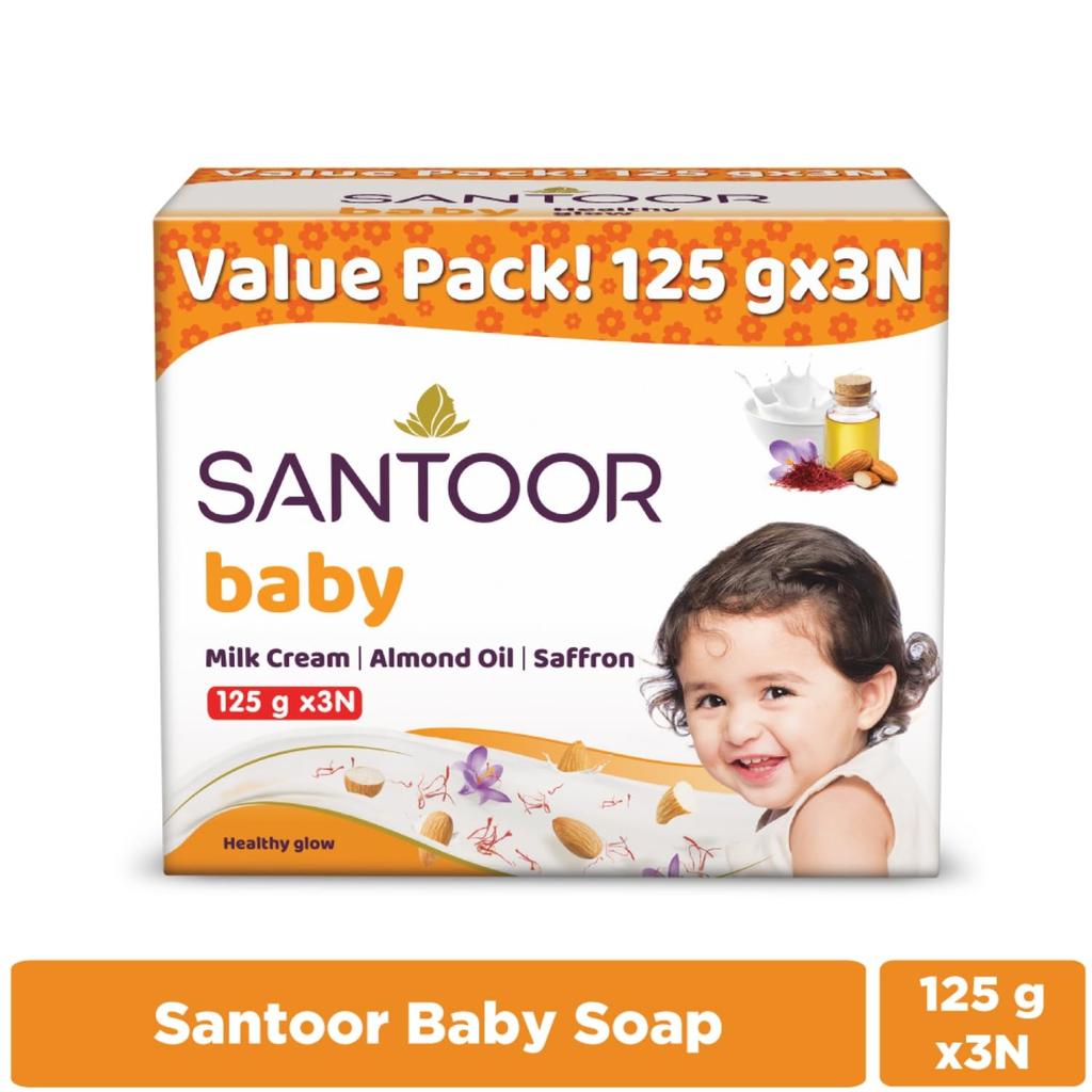 Santoor Baby Bathing Bar Soap With Milk Cream Saffron And Almond Oil Gentle Daily Skin Cleansing Formula For Infant Pack Of 3