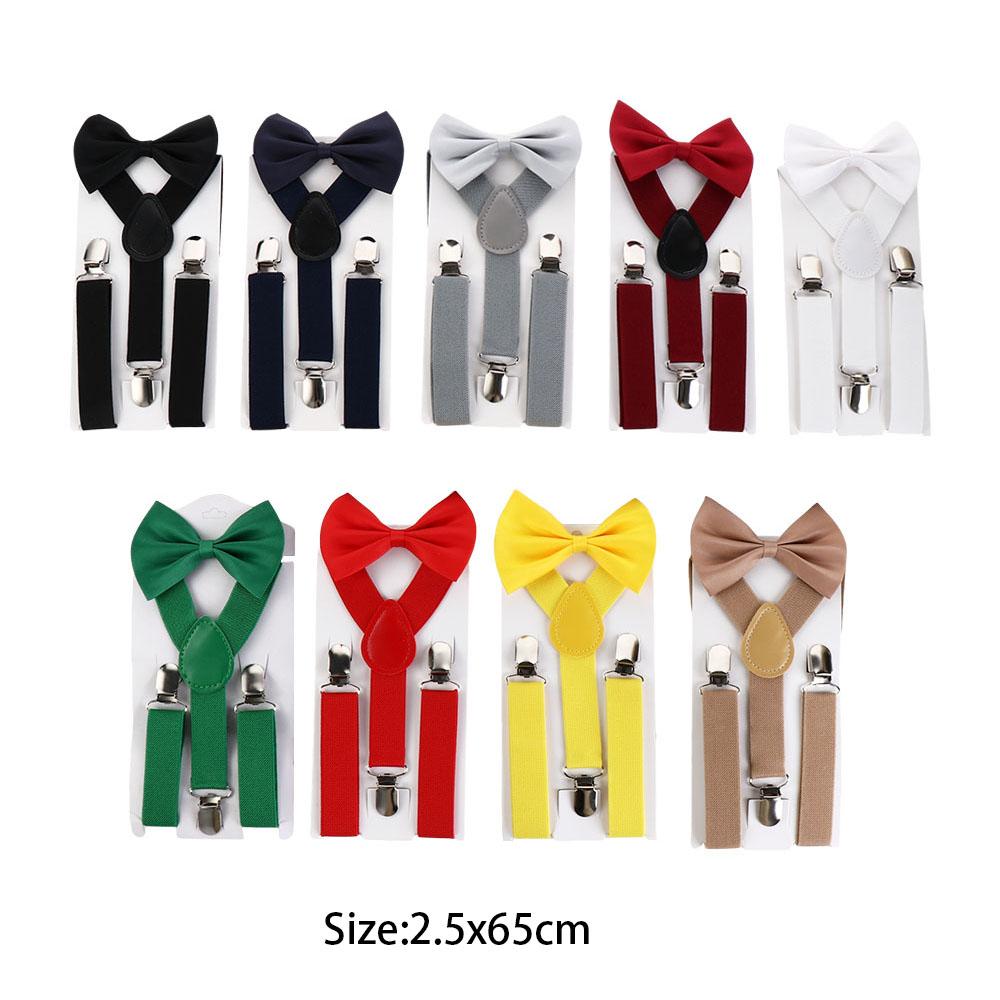 Solid Color Strap Clip For Children Tie Suspenders Set Suspenders Clips Bow Tie Hanging Pants Clip