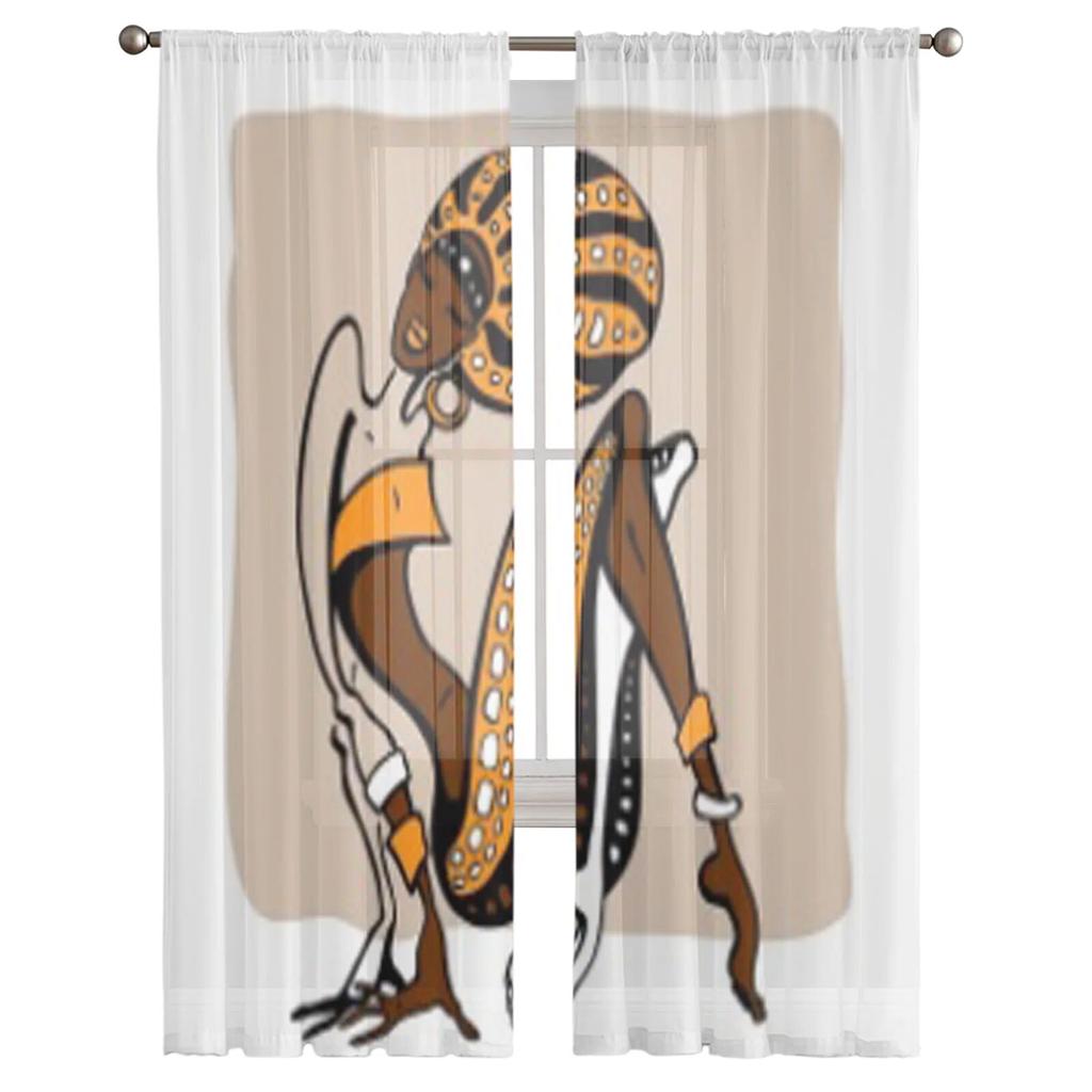 African Woman Ethnic Style Tulle Sheer Curtains for Living Room the Room Bedroom Kitchen Decoration Voile Organza Curtains