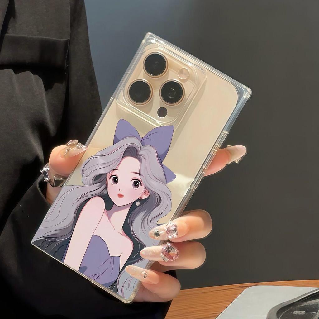 Transparent Square Back Tube Case Casing Protection For iPhone 13 11 12 14 Pro Max 15 Plus 16 ProMax Anti-Oxygen,Princess Big Wave Pattern
