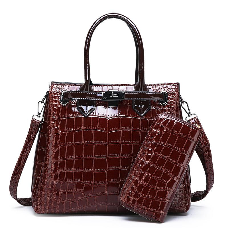 2025 nová módní taška přes rameno z lakované kůže, jednoduchá módní platinová taška pro matku a dítě, dámská kabelka se vzorem krokodýlí kůže