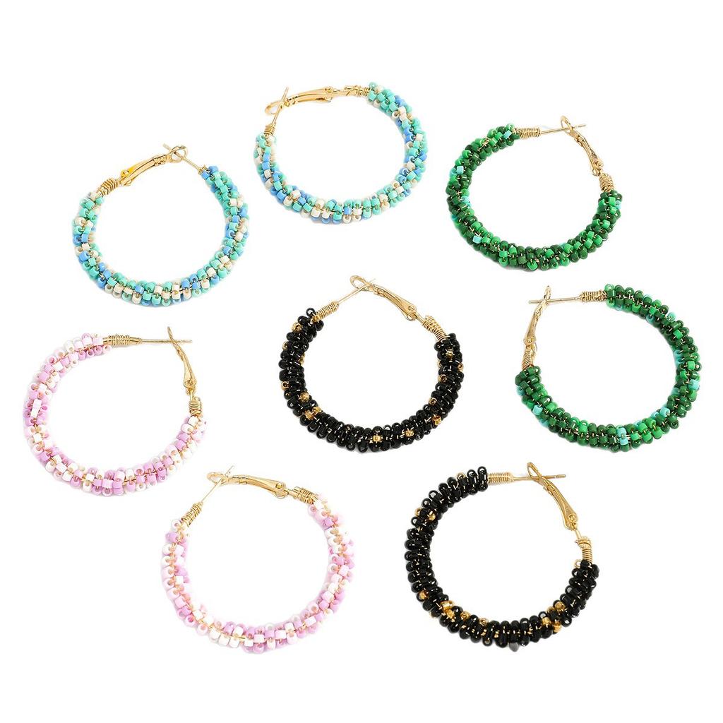 European and American exaggerated fashion handmade rice bead circle earrings colorful simple color matching hand-woven earrings