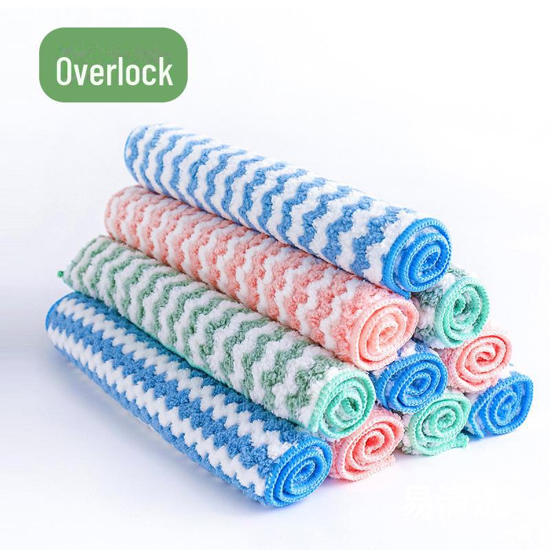 Coral Fleece Water Ripple Absorbent Non-Linting Kitchen Dish Cloth with Cationic Scouring Pad