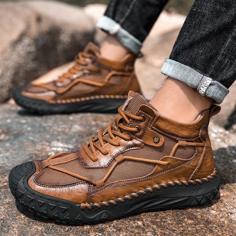 Men's Leather Casual Shoes Handmade  Soft  Working Shoes Leather Ankle Boots Large Size Driving Moccasins Shoes