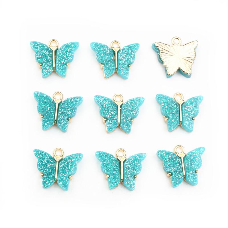 10pcs 14x16mm Acrylic Butterfly Charms Pendant Alloy Metal Back For Necklace Bracelet DIY Jewelry Making Accessories Findings