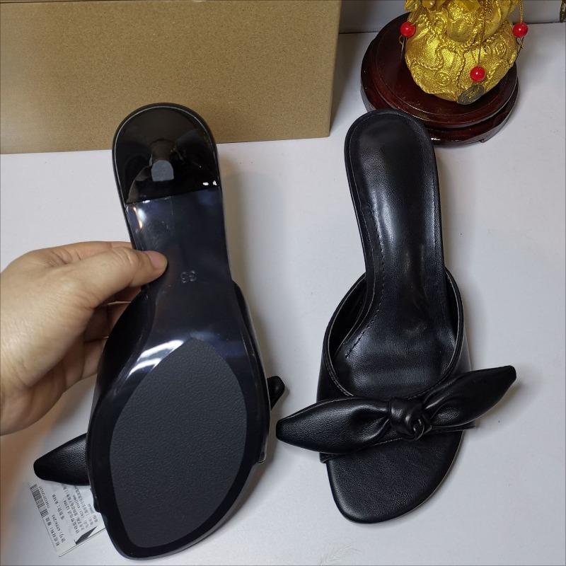 Fashion Summer Peep Toe Butterfly-knot Women Mules Shoes Comfortable Leather 2025 Brand Stilettos Slip on Casual Mid Heels Lady Sandals
