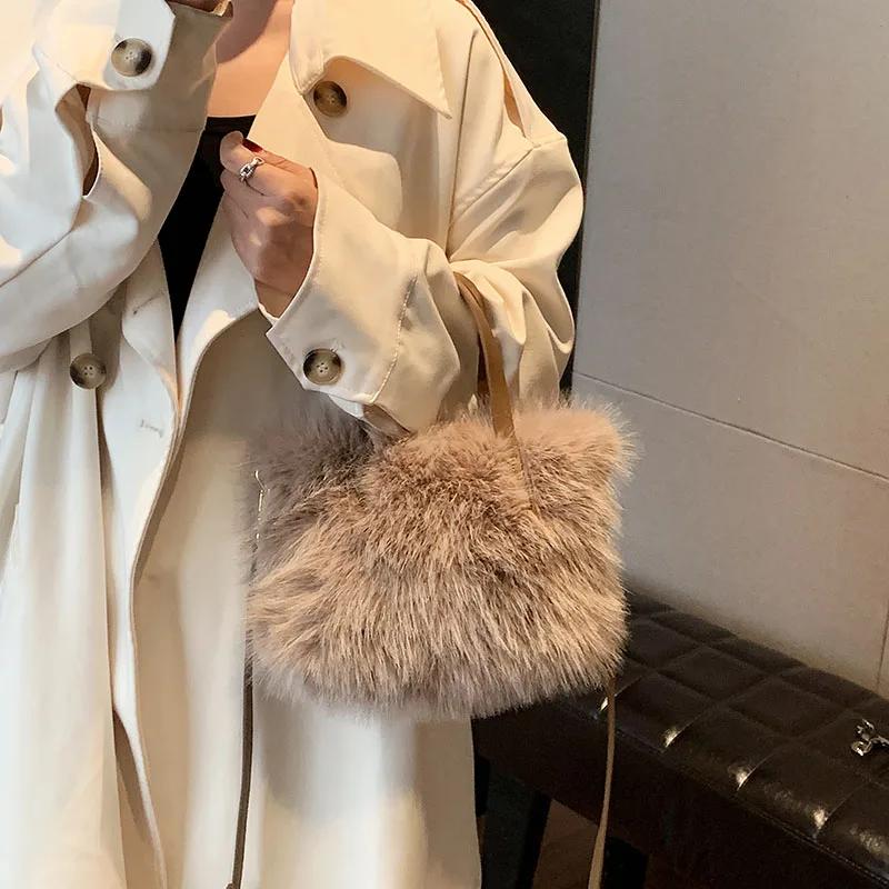 

Сумка через плечо из искусственного меха для женщин, зимние сумки, повседневная флисовая сумка на молнии, квадратная уличная сумка-мессенджер, модная новинка