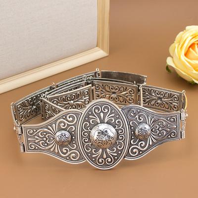 Vintage Slavic Caucasus Turkish Woman Waist Belt Metal Metal Arabesque Relief Pattern Slavic Traditional Wedding Jewelry