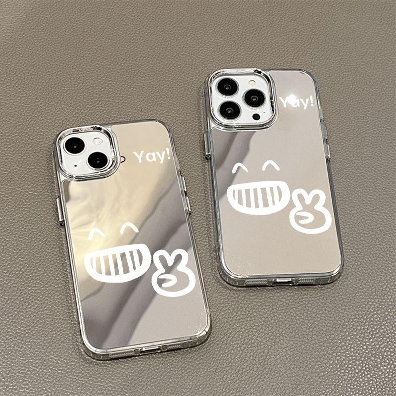Fun expression bag mirror surface is suitable for iPhone17 mobile phone case 16pro electroplating button x Apple 13 all-inclusive 14