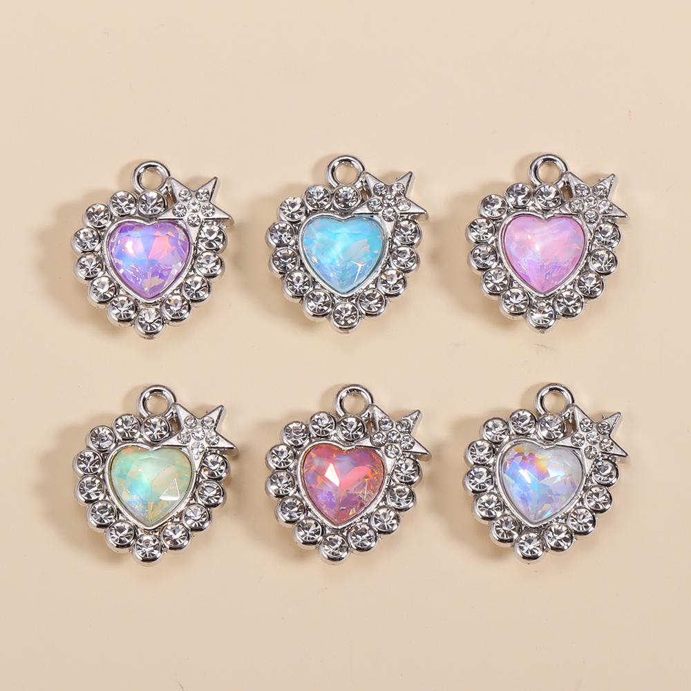 10Pcs Multicolor Crystal Peach Heart Charms For Women Girls Jewelry Making DIY Sweet Romantic Love Heart Pendant Necklace Crafts