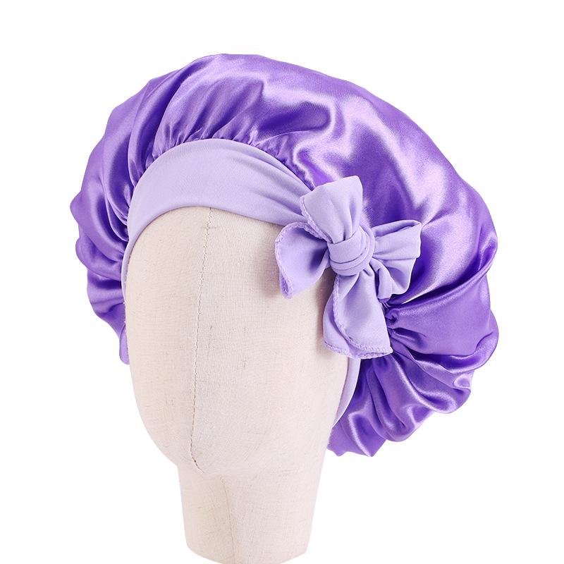 European and American popular wide-sided elastic streamer nightcap, children's bow solid color round hat home hat JDKB-21B