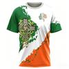 2026 Mens Irish Flag T Shirt for Men St. Patrick's Day Clover Graphic T-Shirts Ireland Celtic Cross 3D Round Neck Tops Tees