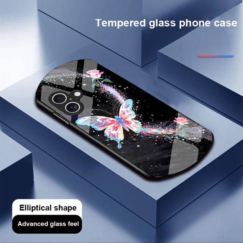 Spiral Vortex Black For Apple IPhone 16 11 13 15 14 Pro Max 12 Mini 7 8 Plus XR X XS Elliptical Shaped Tempered Glass Phone Case