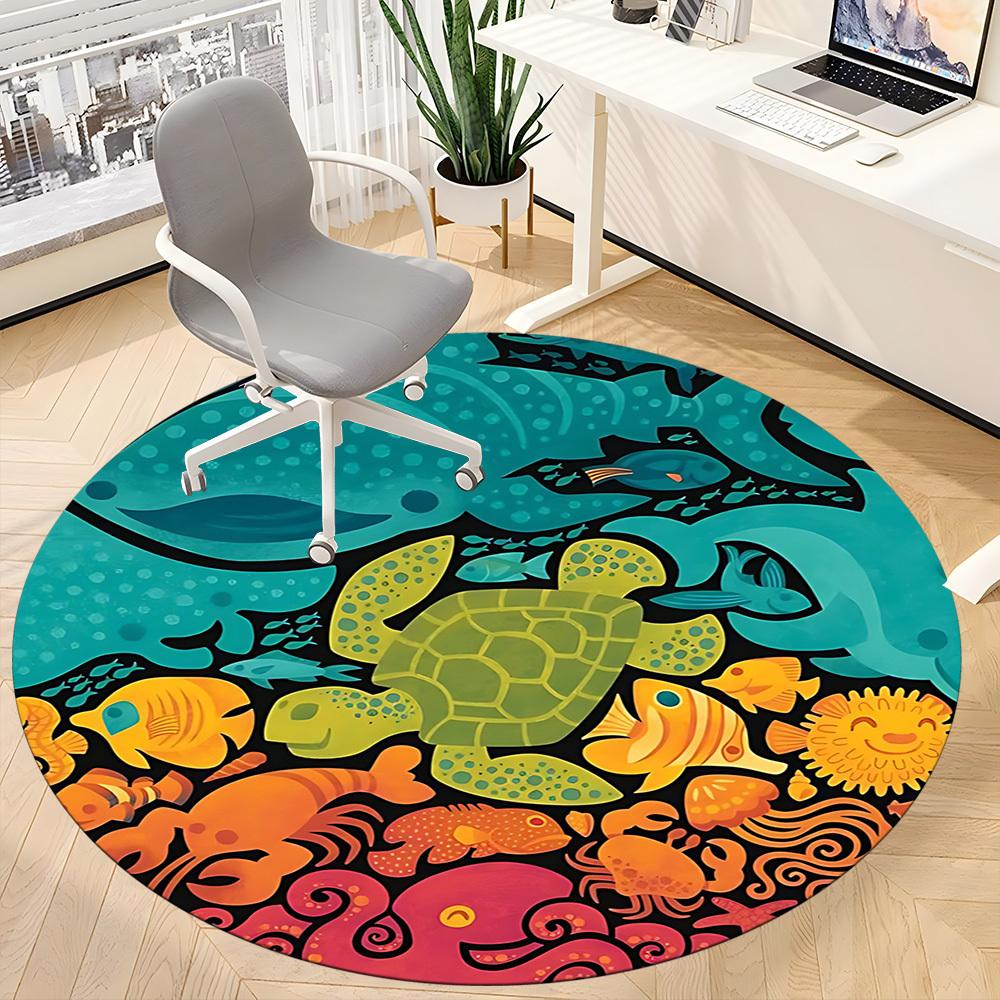 1pc Ocean Creatures Office Round Area Rug, Mat Suitable For Office, Under Office Chairs Bedroom Living Room Home Decor, Room Deco