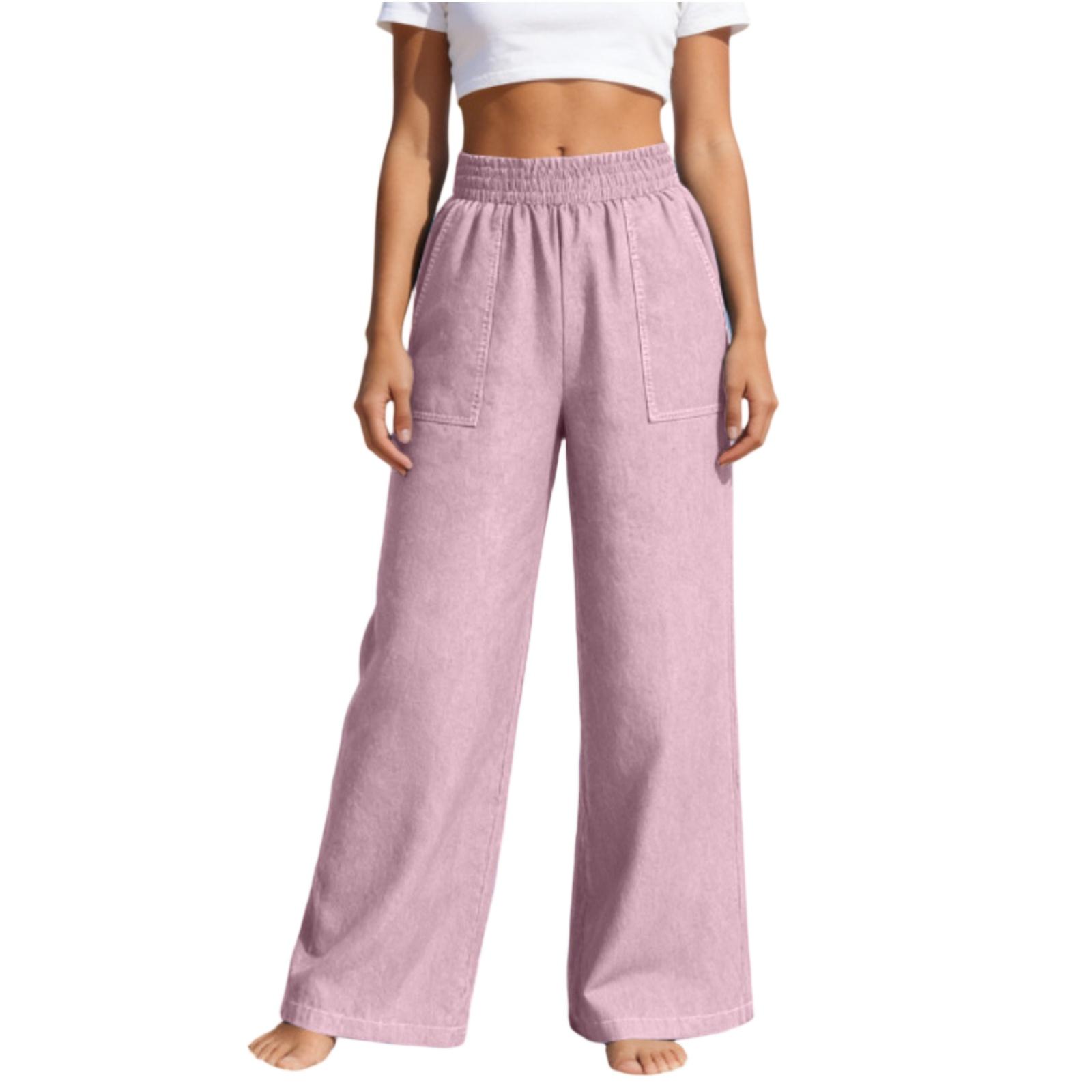 

Womens pants high waist wide leg casual loose fit trousers with elastic waistband and pockets pants for women comfortable style S