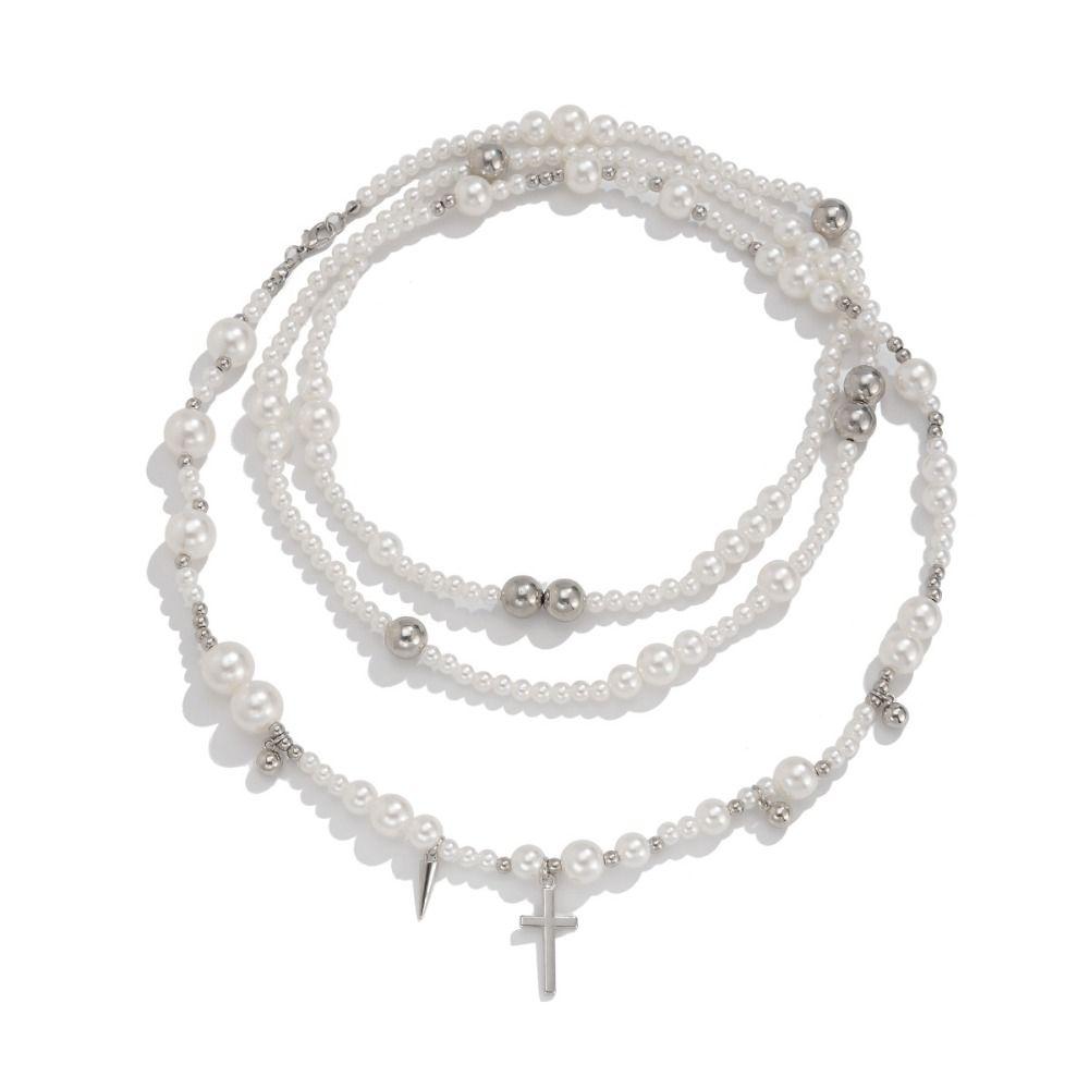 Cross Exaggerated Pearl Neckchain Elegant Women's Clavicle Chain  Jewelry Gift