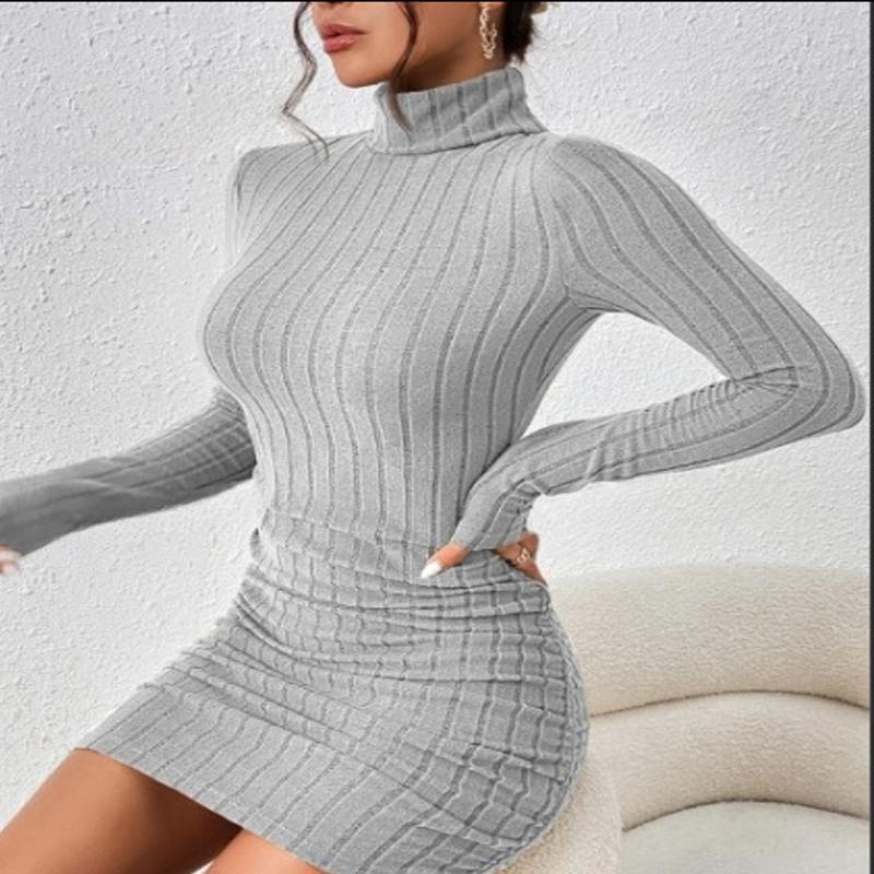 Sexy Mini Dress For Women Autumn Black Solid Turtleneck Long Sleeves Sheath Dress Club Elegant Bodycon Party Dresses Female