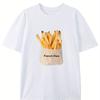 Unisexs Retro Style Cotton Tshirt with Creative French Fry Print Casual Round Neck Short Sleeved Summer Top