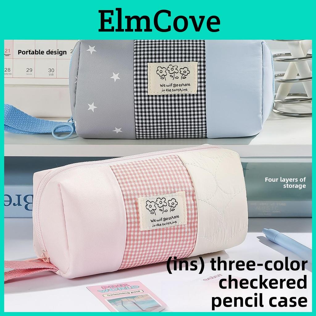 Style Fabric Pencil Case With Colorful Block Design For Students And Office Use