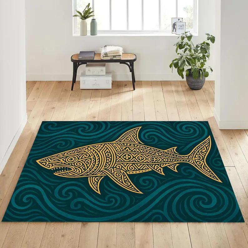 Žraločí koberec do oceánu Podvodní design Velkého bílého Žraloka Dekorace domu Obývací pokoj Ložnice Design s vintage vzorem Protiskluzové Odolné koberce