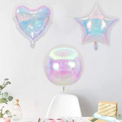 2 Pcs Iridescent 4D Balloons Large Holographic Foil Balloon Rainbow Mylar