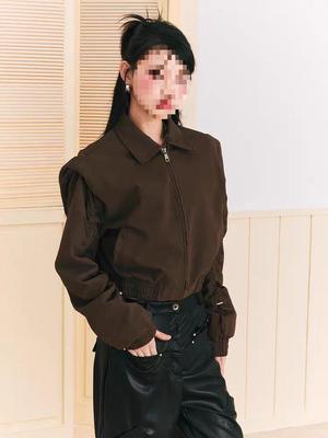 2024 Women's Retro Brown Short Jacket - Casual Vintage Style for Spring & Autumn