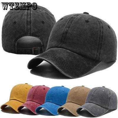 WTEMPO Unisex Peaked Cap Adjustable Washed Cotton Solid Color Plain Baseball Cap Streetwear Solid Color Cool Streetwear Denim Hats