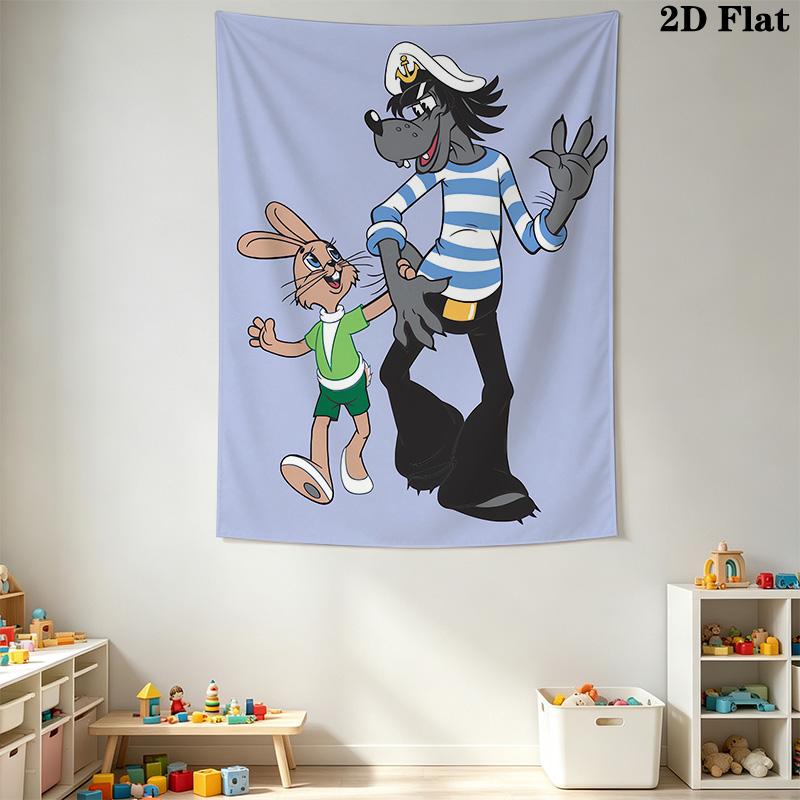 Rabbit and Wolf Pattern Home Decor Tapestry, Wall Hanging, Decorative RV Wall Cloth.DGT0925347