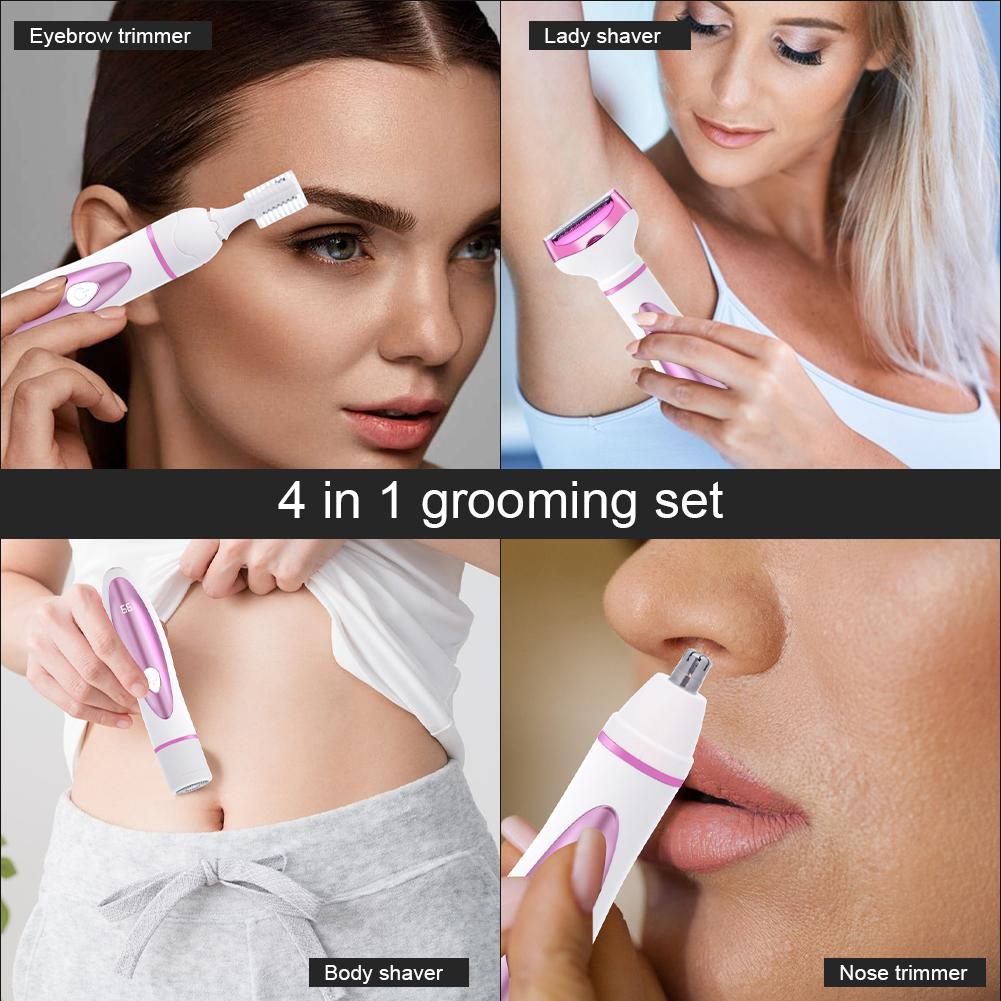 4-in-1 Lady Grooming Shaver Set - Waterproof Multi-Function Hair Remover with USB Fast Charging