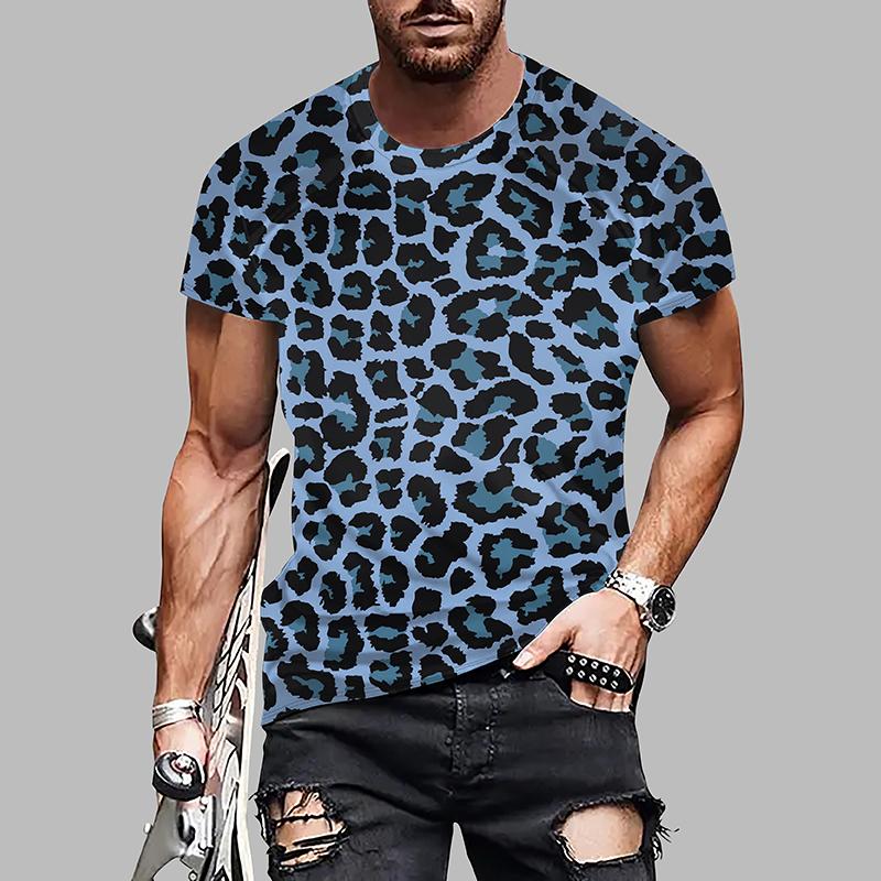 Nové letní pánské módní tričko s osobností, potiskem leopardího vzoru, pánské tričko top