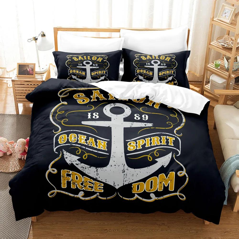 Anchor 3d Bedding Set Ocean Style Quilt Cover E xtra large double bed Duvet Cover With Pillowcase For Kids Boy Queen King Size