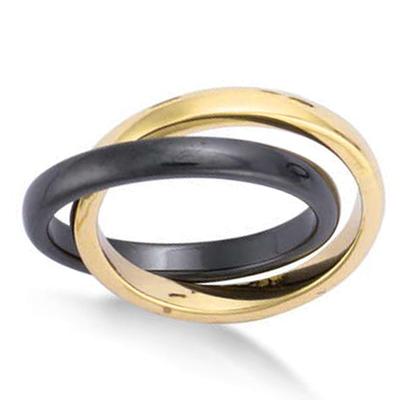 Ring Gold Plated 'Choreography' Black Ceramic Gold - 2 Rings 3 Mm