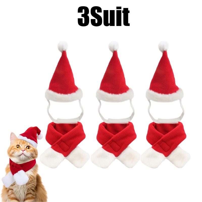 Christmas Pet Costume Set Adjustable Santa Hat Scarf for Small Dogs Cats Puppy Party Photo Props