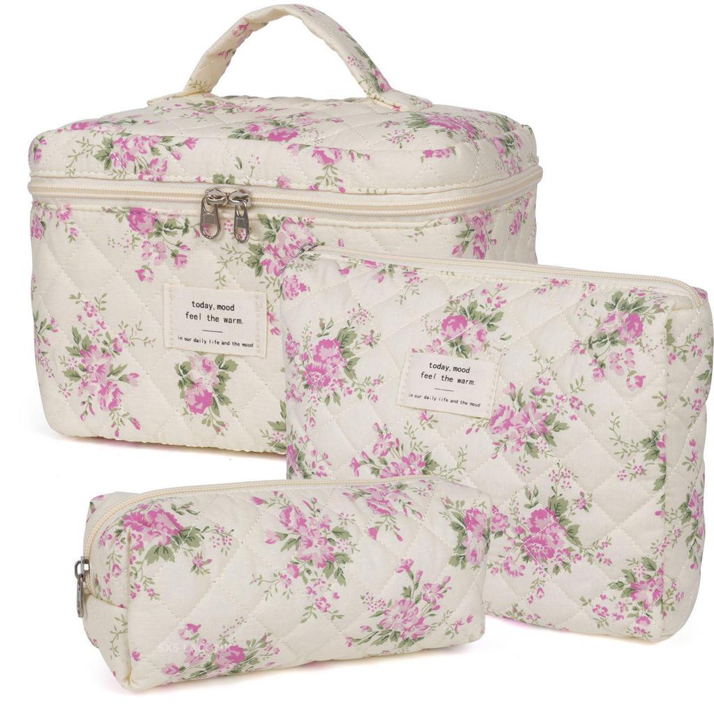 Three-Piece Floral Large-Capacity Makeup and Travel Bag Set