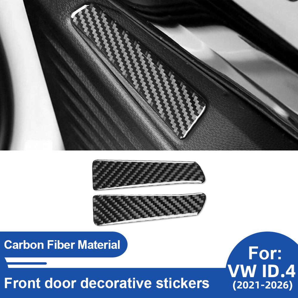 For Volkswagen ID.4 2021-2026 Front Door Trim Sticker Black Carbon Fiber Interior Accessories Decor Upgrade Not for US Models