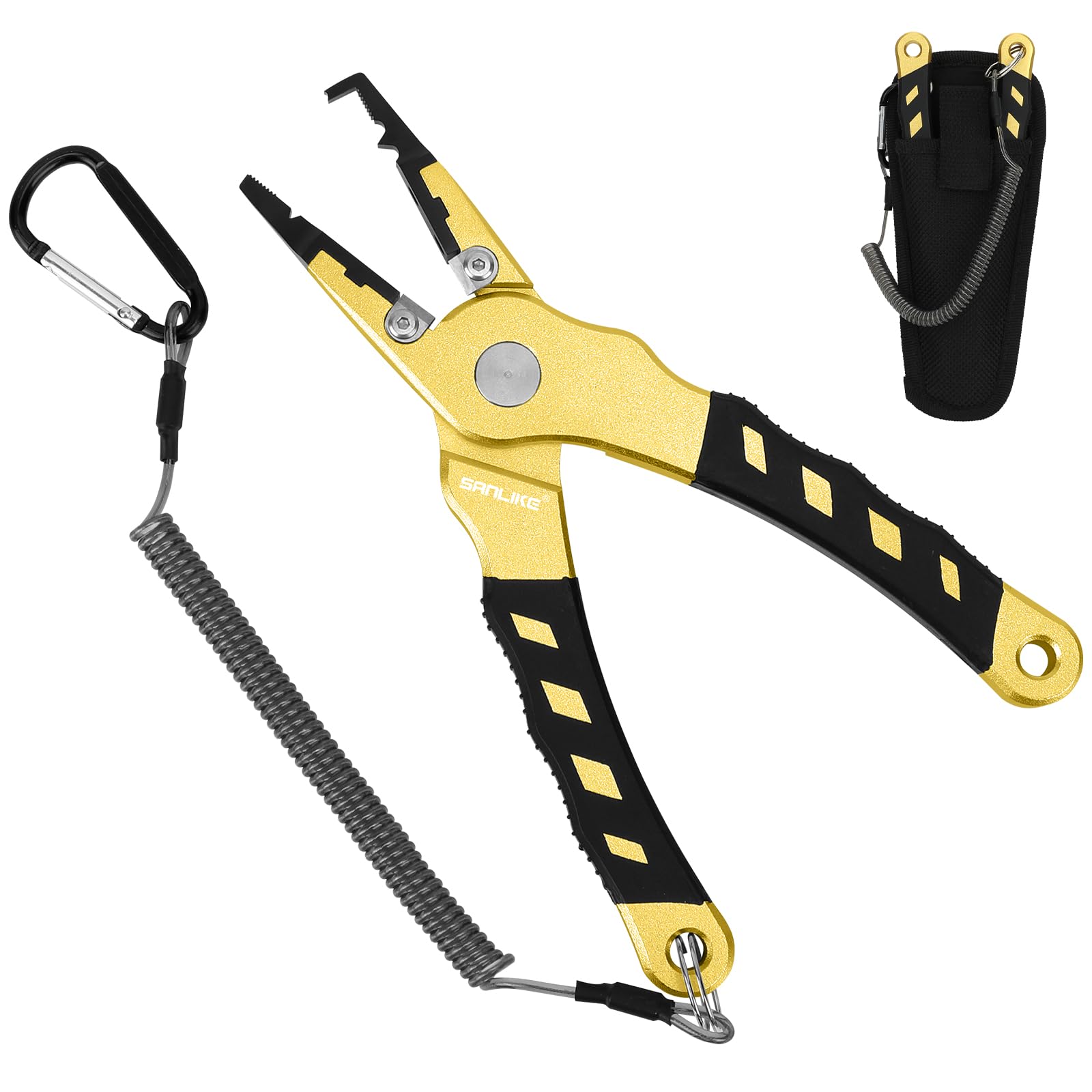 

SANLIKE Fishing Split Ring Line Cutter with Pliers, Pliers, Pliers, Multi-functional, Lightweight, Case, Silver/Gold (Gold) золотой